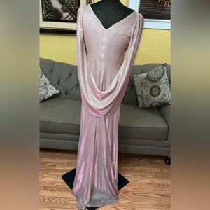 Betsy & Adam Draped Back Metallic Pink/Mauve Dress
